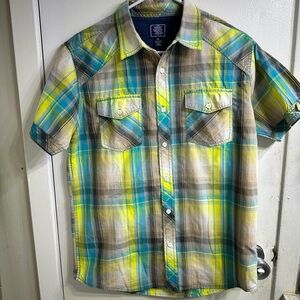 Men's Casual Plaid Shirt - Green and Yellow